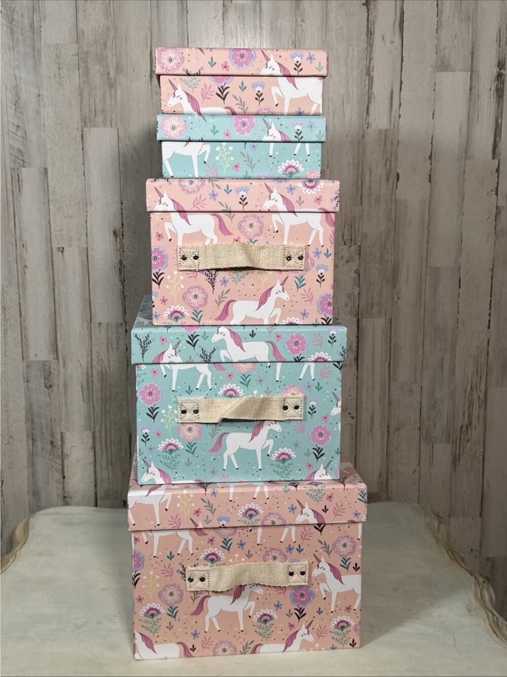 Set Of 5 Pastel Unicorn Decorative Gift And Nesting Storage Boxes -Clementine